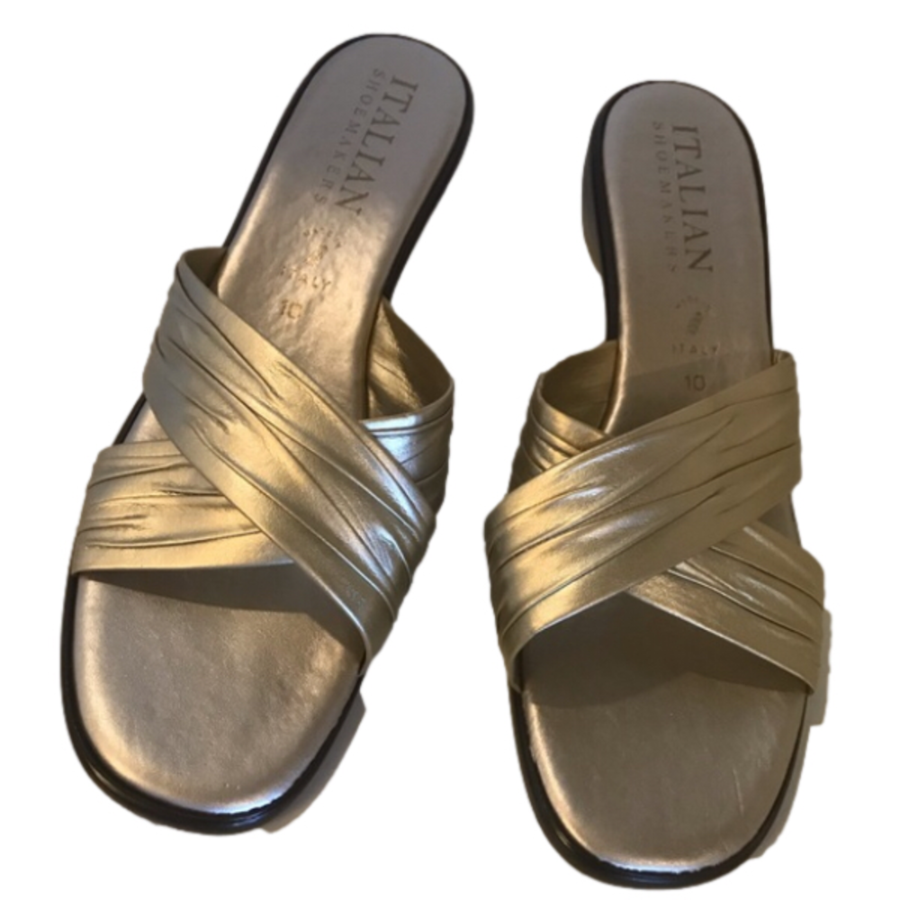 Italian Shoemakers Gold Metallic Crisscross Wedge Sandals